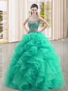 Simple Sweetheart Sleeveless Lace Up Quinceanera Dress Turquoise Organza