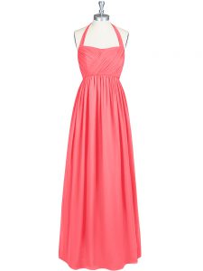 Pretty Floor Length Watermelon Red Prom Dress Halter Top Sleeveless Zipper