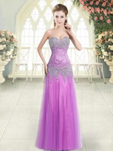 Lilac Zipper Homecoming Dress Beading Sleeveless Floor Length
