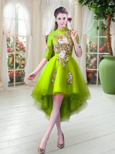 Decent Tulle Half Sleeves High Low Prom Dress and Appliques