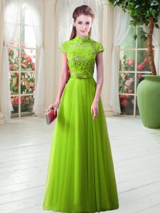 Unique Floor Length Lace Up Prom Evening Gown for Prom with Appliques