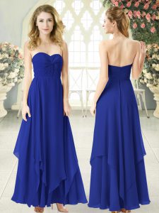 Chiffon Sleeveless Ankle Length Evening Outfits and Ruching