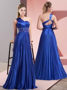 Graceful Floor Length Backless Royal Blue for Prom and Party and Military Ball with Beading and Ruching