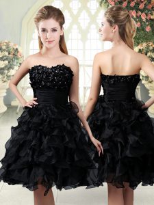 Organza Sleeveless Mini Length Evening Dress and Beading and Appliques and Ruffles