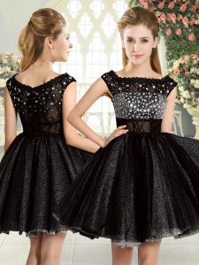 Pretty Beading Prom Gown Black Zipper Sleeveless Mini Length