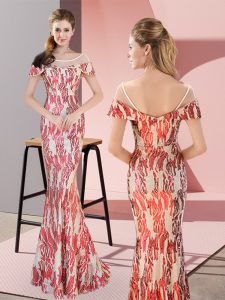 Excellent Multi-color Scoop Zipper Sequins Dress for Prom Cap Sleeves