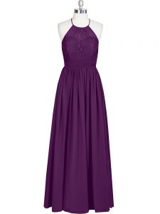Eggplant Purple Prom and Party with Lace Halter Top Sleeveless Zipper