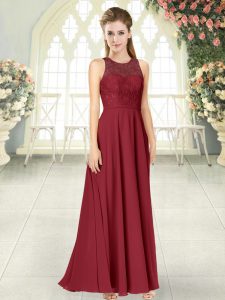 Burgundy Scoop Backless Lace Prom Dress Sleeveless