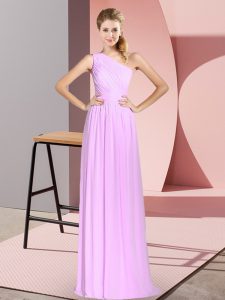 One Shoulder Sleeveless Chiffon Evening Dress Ruching Lace Up