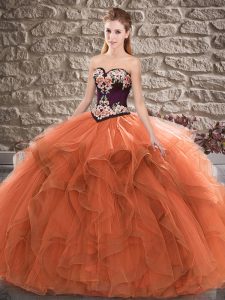 Shining Orange Lace Up 15 Quinceanera Dress Beading and Embroidery Sleeveless Floor Length