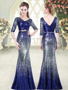 Floor Length Mermaid Half Sleeves Royal Blue Homecoming Dress Zipper