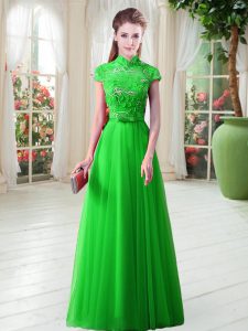 Shining Floor Length Lace Up Evening Dress for Prom with Appliques
