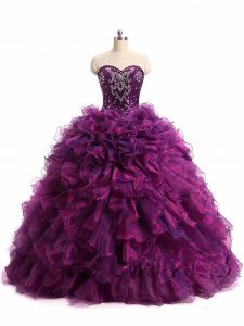 Customized Sweetheart Sleeveless Lace Up Sweet 16 Quinceanera Dress Purple Organza