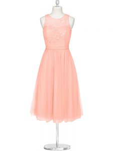 Suitable Pink A-line Lace Zipper Chiffon Sleeveless Mini Length