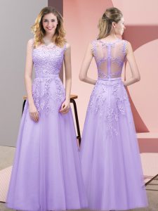 Flirting Lavender Sleeveless Tulle Zipper Prom Dresses for Prom and Party