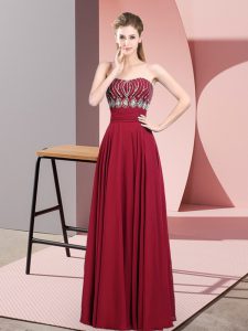 Enchanting Chiffon Strapless Sleeveless Zipper Beading Evening Dress in Red
