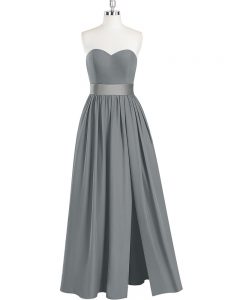 Grey Zipper Prom Dresses Belt Sleeveless Floor Length