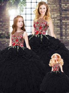 Fashion Floor Length Ball Gowns Sleeveless Black Quinceanera Gown Zipper