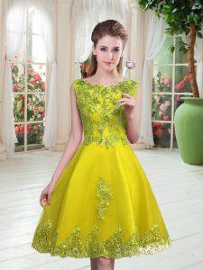 Flirting Knee Length Yellow Green Prom Evening Gown Scoop Sleeveless Lace Up