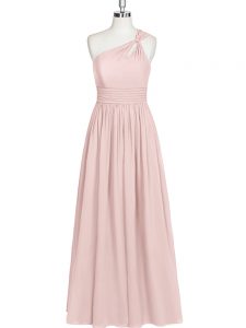 Amazing Baby Pink Sleeveless Ruching Floor Length Prom Evening Gown