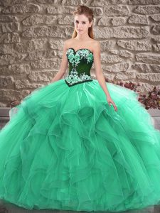 Stunning Floor Length Turquoise Quinceanera Gowns Sweetheart Sleeveless Lace Up