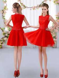 Chic Empire Vestidos de Damas Red High-neck Chiffon Sleeveless Mini Length Zipper