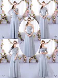 Dynamic Grey Dama Dress Prom and Party and Wedding Party with Appliques V-neck Sleeveless Lace Up