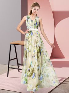 Ideal Multi-color Zipper V-neck Pattern Prom Dresses Printed Sleeveless