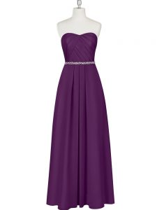 Cute Purple Chiffon Zipper Dress for Prom Sleeveless Floor Length Beading