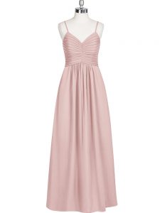 Ruching Homecoming Dress Baby Pink Zipper Sleeveless Floor Length