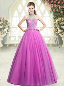 Pink Sleeveless Tulle Zipper Prom Party Dress for Prom and Party