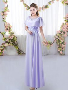 Gorgeous Appliques Dama Dress Lavender Zipper Short Sleeves Floor Length