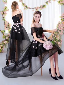 Sweet Short Sleeves High Low Appliques Dama Dress for Quinceanera with Black
