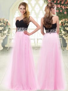Sweetheart Sleeveless Dress for Prom Floor Length Appliques Rose Pink Tulle