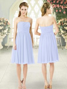 Edgy Baby Blue Side Zipper Strapless Ruching Prom Dresses Chiffon Sleeveless