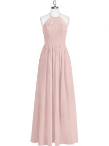Baby Pink Zipper Prom Gown Sequins Sleeveless Floor Length