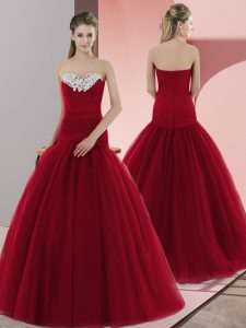 Beautiful Ball Gowns Dress for Prom Red Sweetheart Tulle Sleeveless Floor Length Zipper