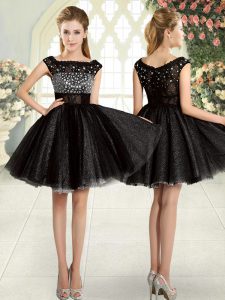 Cute Mini Length A-line Sleeveless Black Prom Evening Gown Zipper