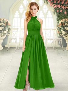 Green Empire Ruching Zipper Chiffon Sleeveless Ankle Length