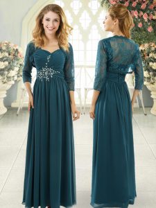 Adorable Teal Empire Beading and Ruching Homecoming Dress Zipper Chiffon Short Sleeves