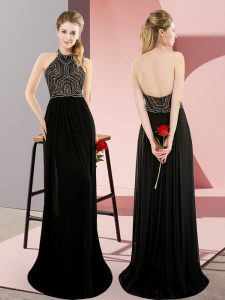 Lovely Sleeveless Beading Backless Homecoming Dress with Black Sweep Train