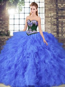 Floor Length Ball Gowns Sleeveless Blue Sweet 16 Dress Lace Up