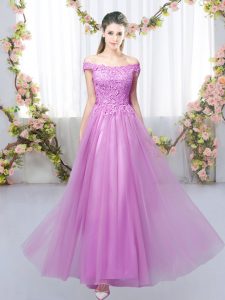Tulle Sleeveless Floor Length Quinceanera Court of Honor Dress and Lace