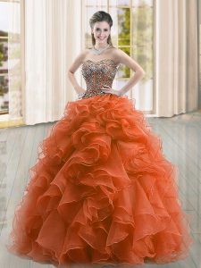 Ball Gowns Vestidos de Quinceanera Rust Red Sweetheart Organza Sleeveless Floor Length Lace Up