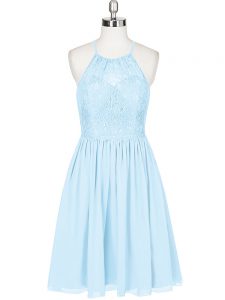 Elegant Mini Length A-line Sleeveless Light Blue Dress for Prom Backless