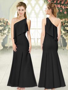 Top Selling Column/Sheath Prom Dresses Black One Shoulder Satin Sleeveless Ankle Length Side Zipper