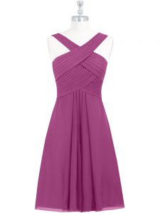 Sleeveless Chiffon Knee Length Zipper Homecoming Dress in Fuchsia with Pleated