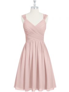 Chiffon Straps Sleeveless Lace Up Ruching in Pink