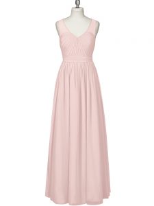Enchanting V-neck Sleeveless Zipper Dress for Prom Pink Chiffon
