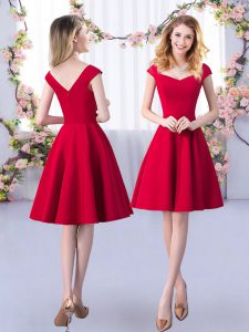 Popular Knee Length A-line Cap Sleeves Red Quinceanera Dama Dress Zipper